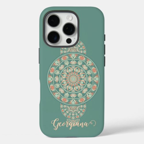 Customized Sage & Sand Retro Ornamental Mandala iPhone 16 Pro Case