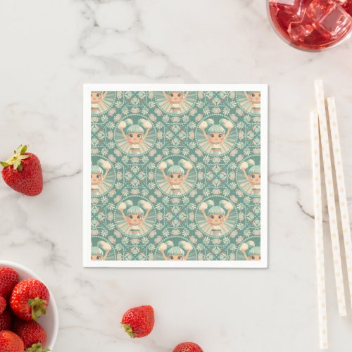 Retro Sage Sand Cheerleader Mandala Tile Decoupage Napkins