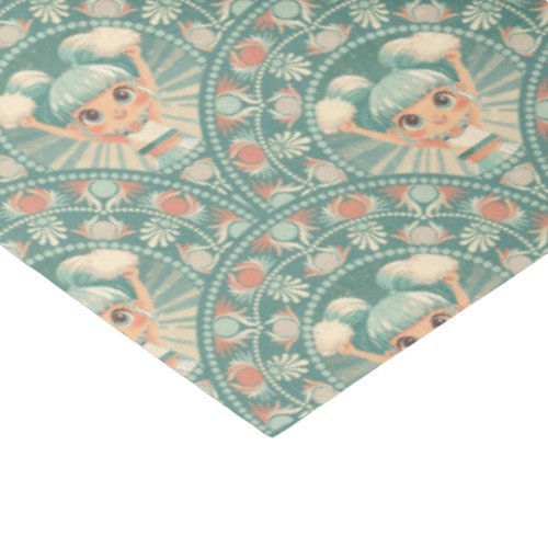 Retro Sage & Sand Cheerleader Mandala Deco Scallop Tissue Paper