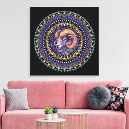 Whimsical Aries Zodiac Dot Mandala Canvas Wall Art