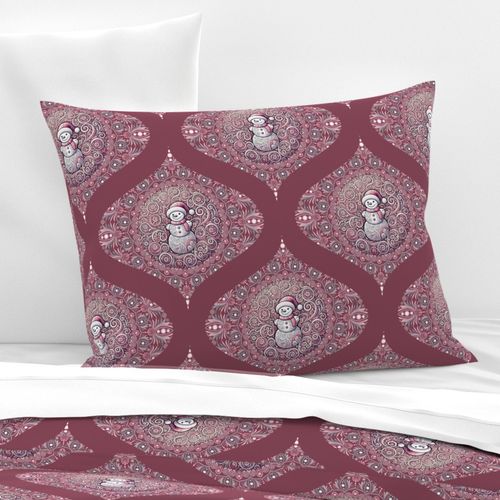 Medium Whimsical Pink Snowman Dot Mandala Mid-Century Modern Ogee Damask