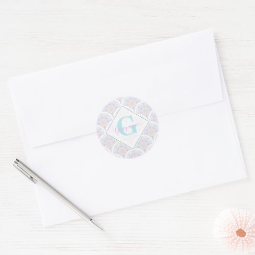 Custom Name Art Deco Pastel Rainbow Floral Mandala Classic Round Sticker