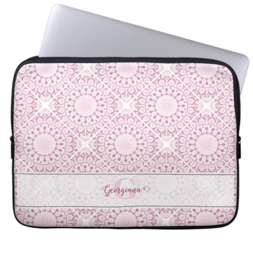 Custom Name Pretty Pink Confetti Lace Mandala Tile Laptop Sleeve