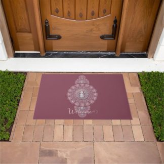 Custom Name Whimsical Snowman Ornamental Mandala Doormat