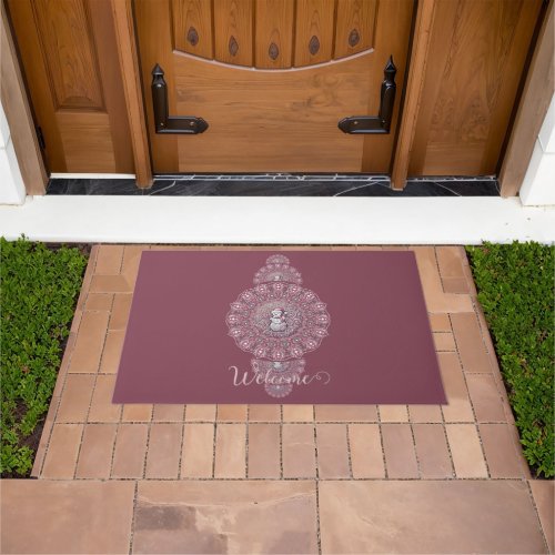 Custom Name Whimsical Snowman Ornamental Mandala Doormat