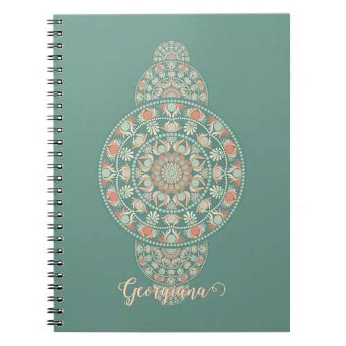 Customized Sage & Sand Retro Ornamental Mandala Notebook