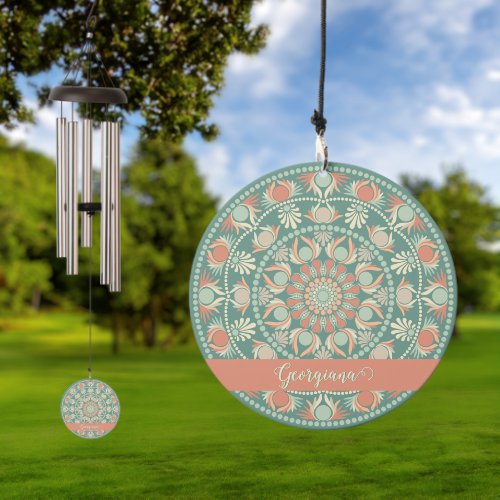 Personalized Ornate Retro Sage and Sand Mandala Wind Chime