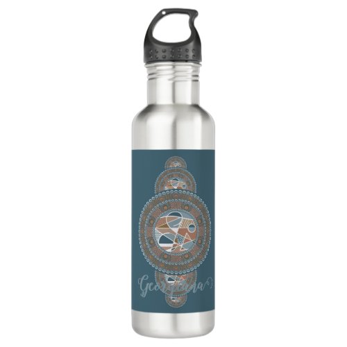 Custom Name Gold Teal Abstract Ornamental Mandala Stainless Steel Water Bottle