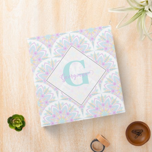 Custom Name Art Deco Pastel Rainbow Floral Mandala