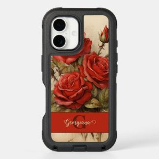 Personalized Vintage Watercolor Floral Red Roses